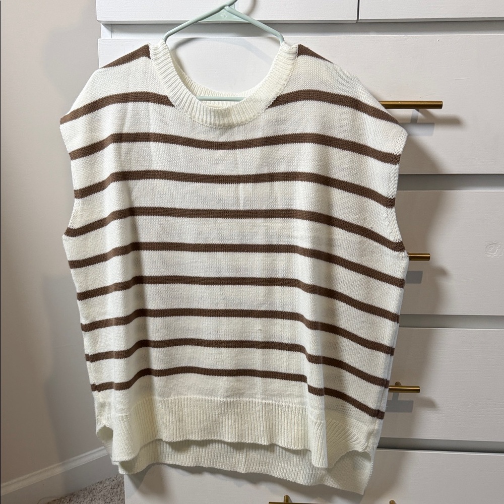Amazon Women's Cream and Brown Striped Top